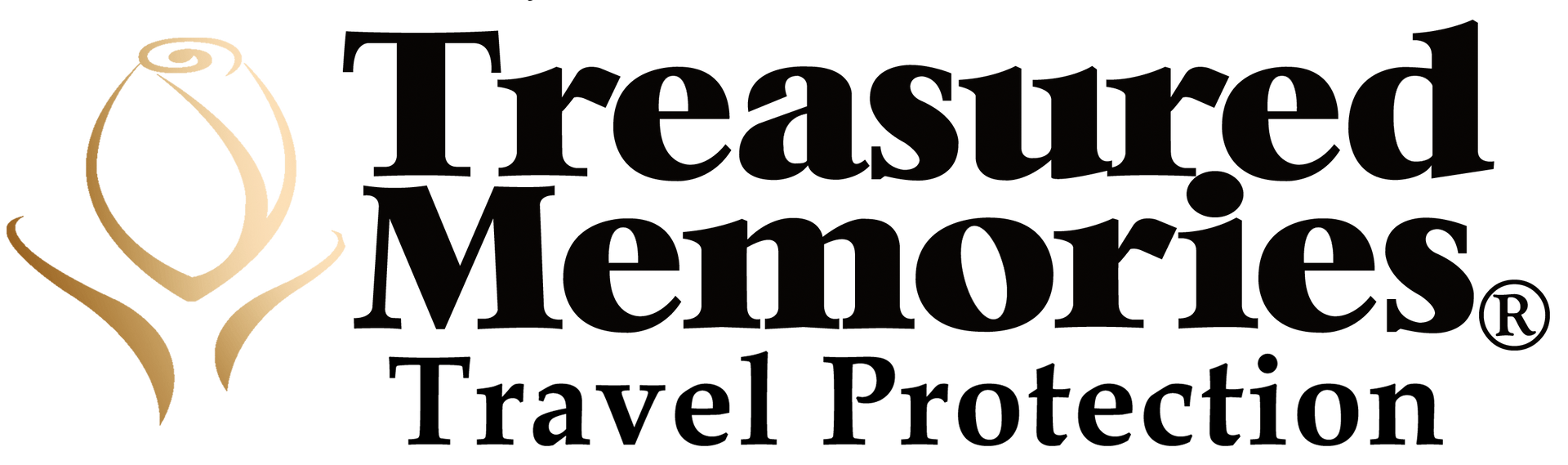 The logo for treasured memories travel protection is black and gold.