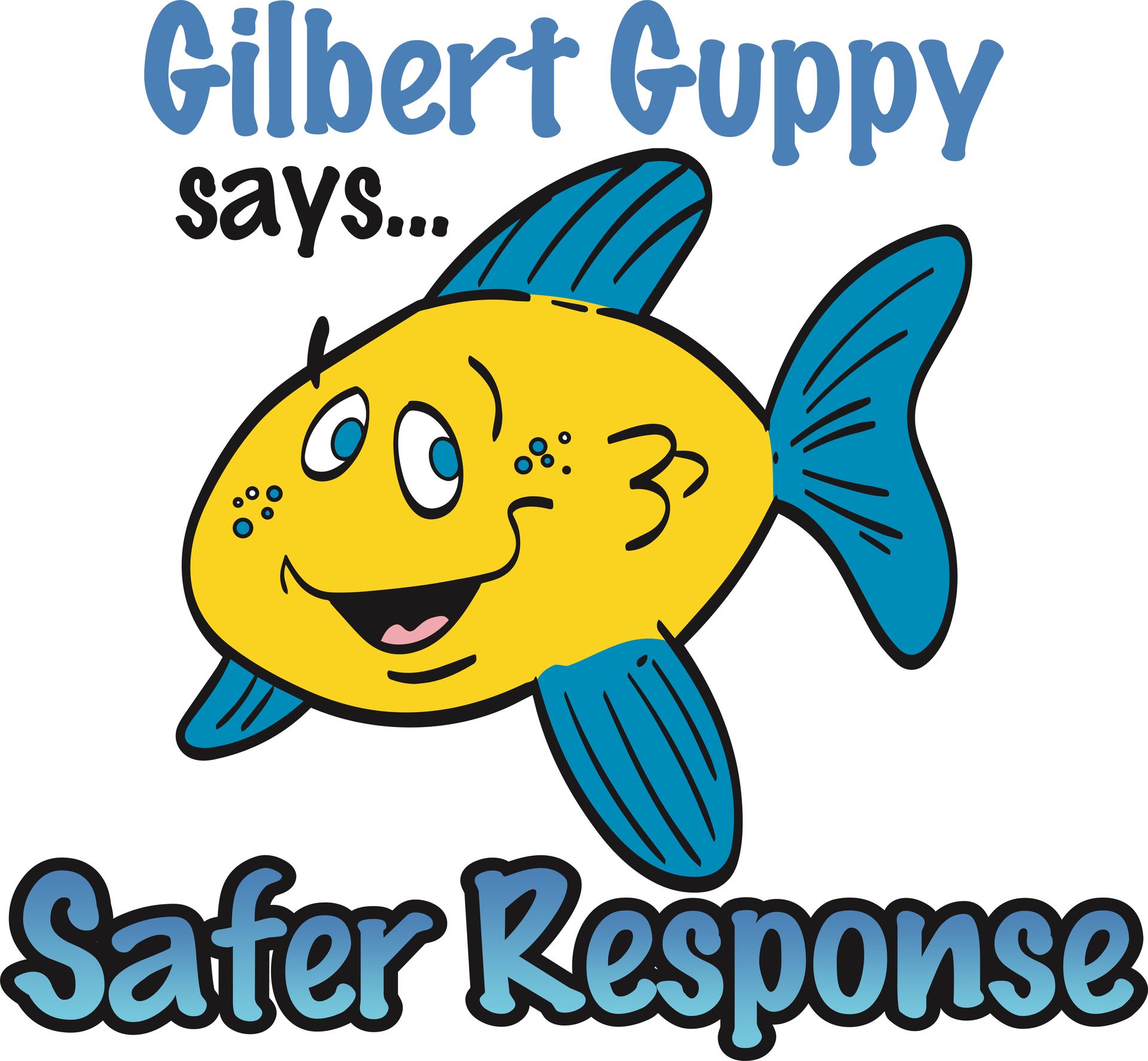 Un pez amarillo y azul con las palabras gilbert guppy dice una respuesta más segura