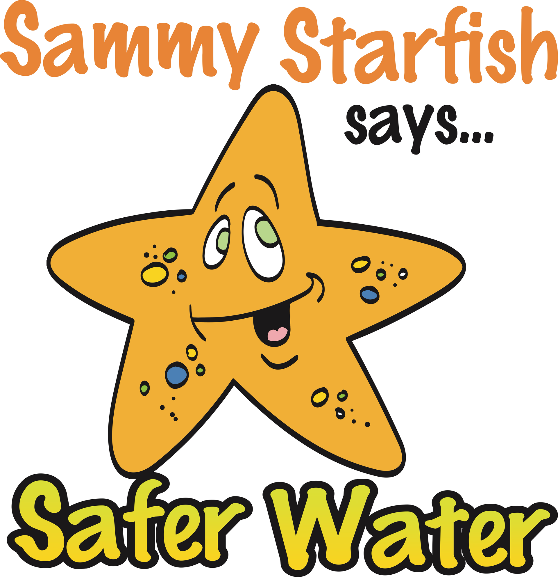 Una estrella de mar de dibujos animados dice sammy starfish agua más segura