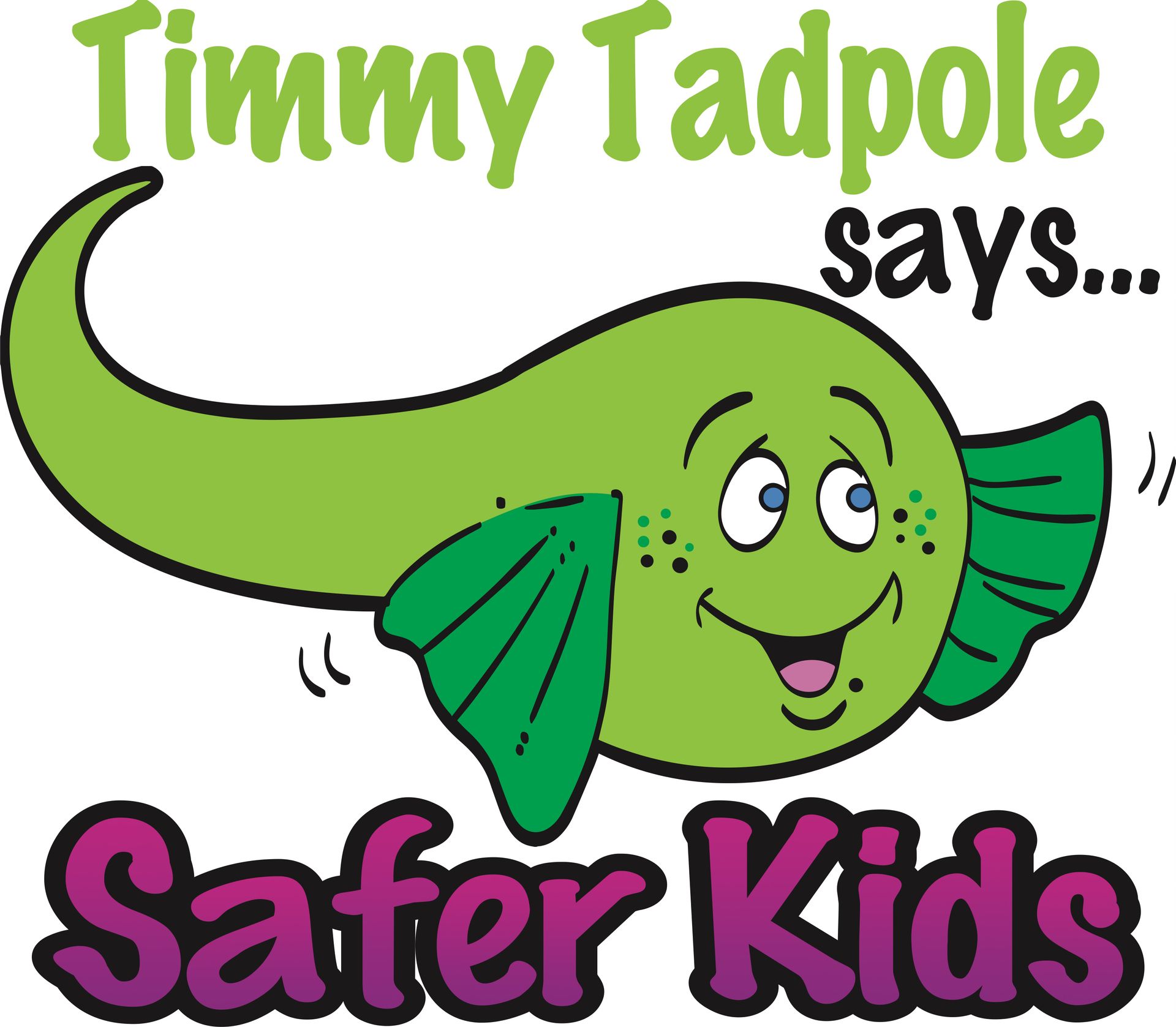 Un logo de timmy tadpole dice niños más seguros