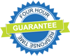 A four hour response time guarantee stamp with a green ribbon.