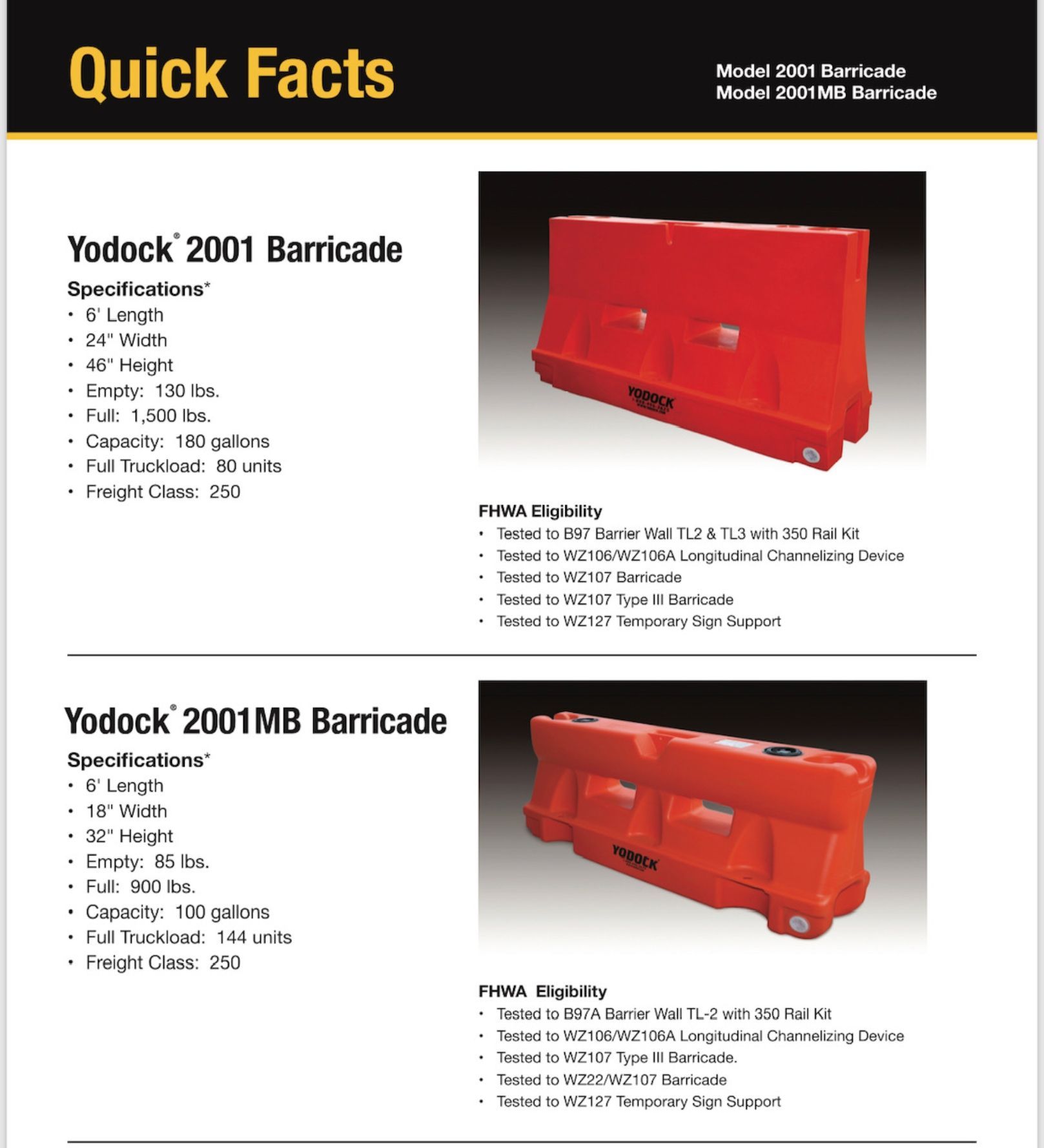 A brochure for yodock 2001 mb barricade and yodock 2001 barricade