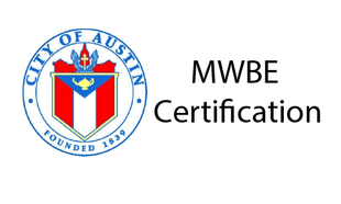 A logo for the city of austin that says mwbe certification