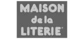 Logo de « Maison de la Literie » en texte gris clair sur un rectangle gris foncé.