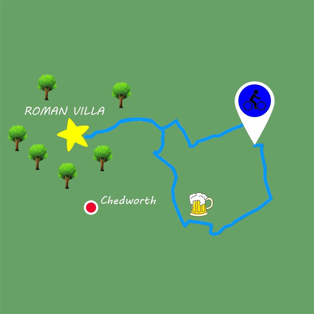 A map showing the location of roman villa and chedworth