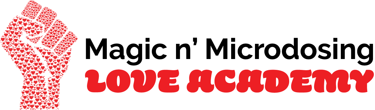 A logo for magic n ' microdosing love academy