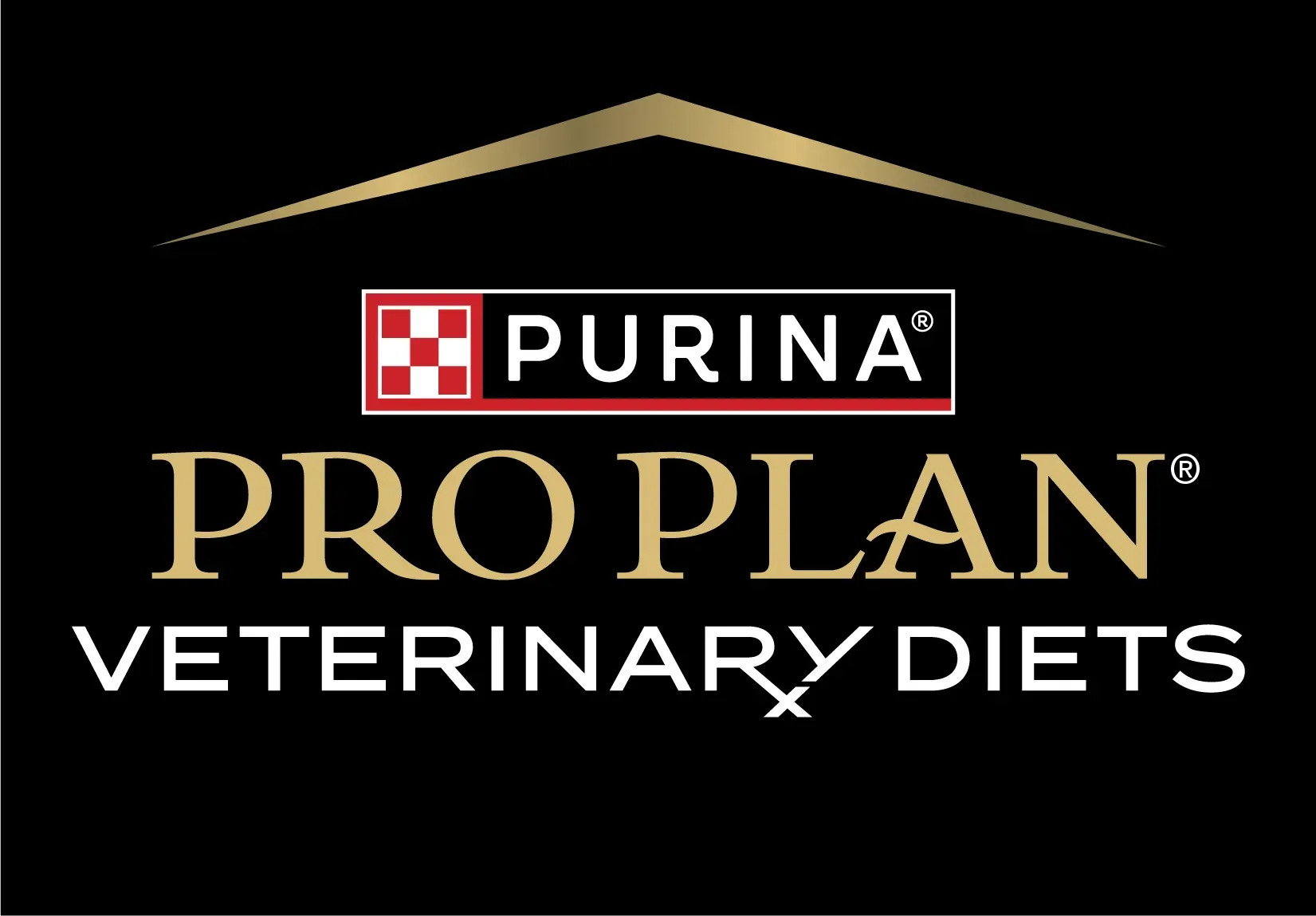 Logo Purina Pro Plan Veterinary Diets su sfondo nero.