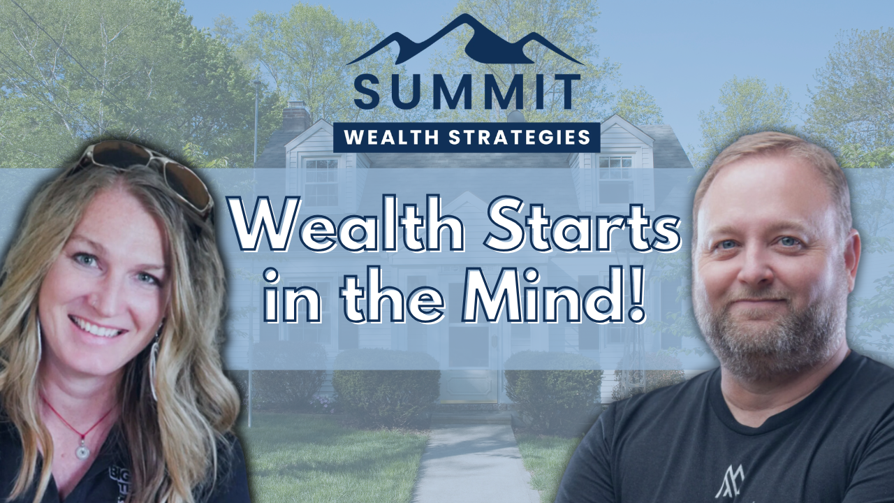 A man and woman pose in front of a Summit Wealth Strategies logo over a house with the text, 