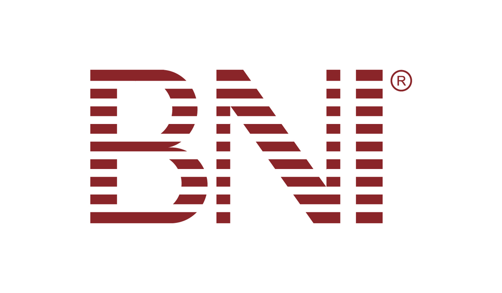 The bni logo is a red and white striped logo on a white background.