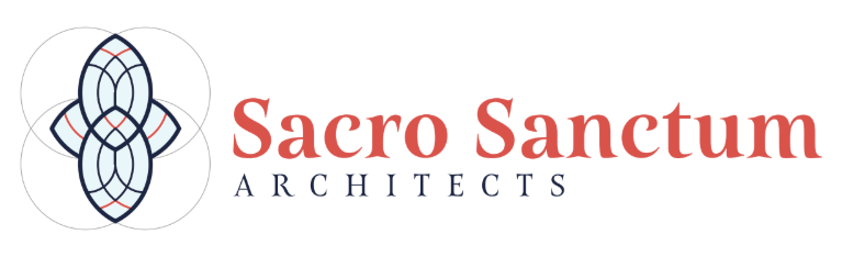 Logo with stylized architectural elements and text: 