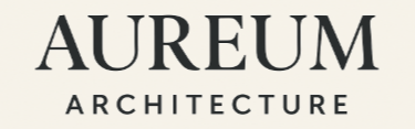 AUREUM ARCHITECTURE logo in dark grey on a light beige background.
