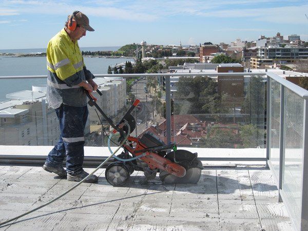 Hand sawing on concrete