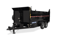 A black dump trailer on a white background.