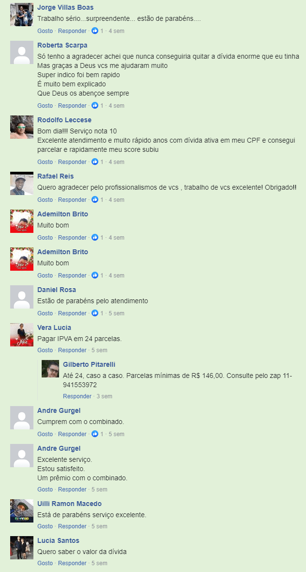 dívida ativa comentários de clientes