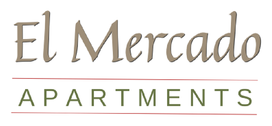 El Mercado Apartments logo in beige and green with a thin red line