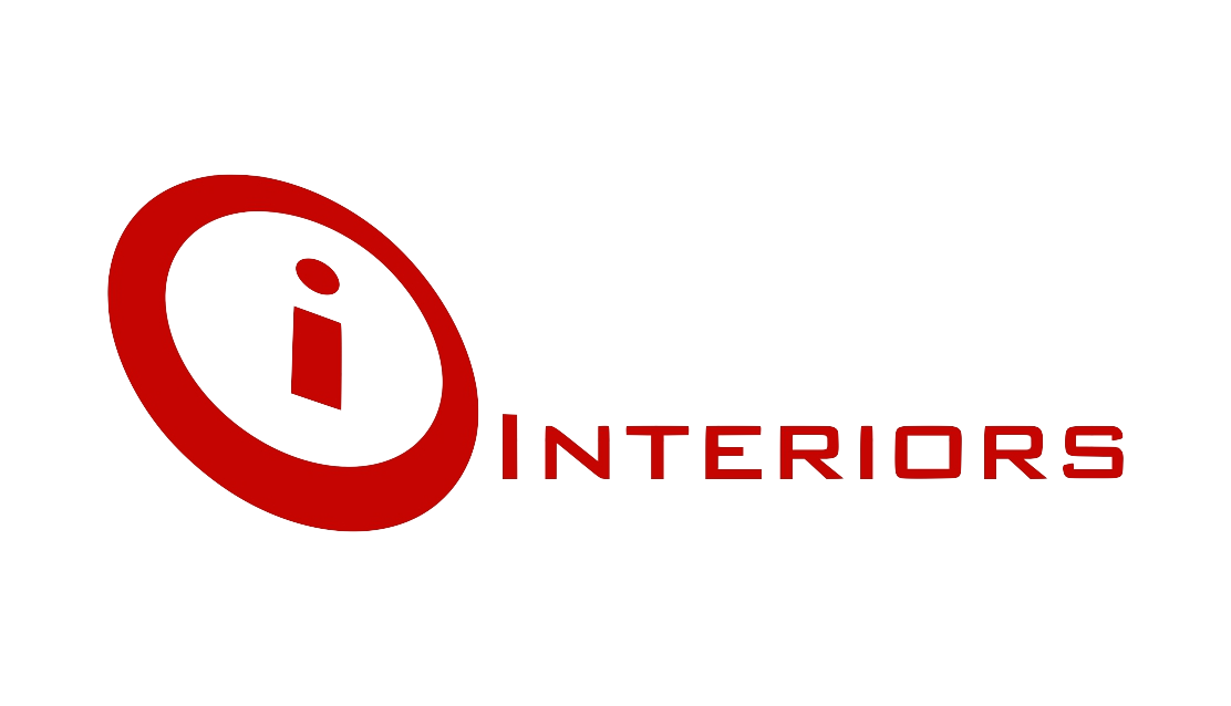 A red circle with the word interiors on it