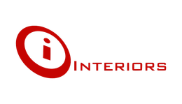 A red circle with the word interiors on it