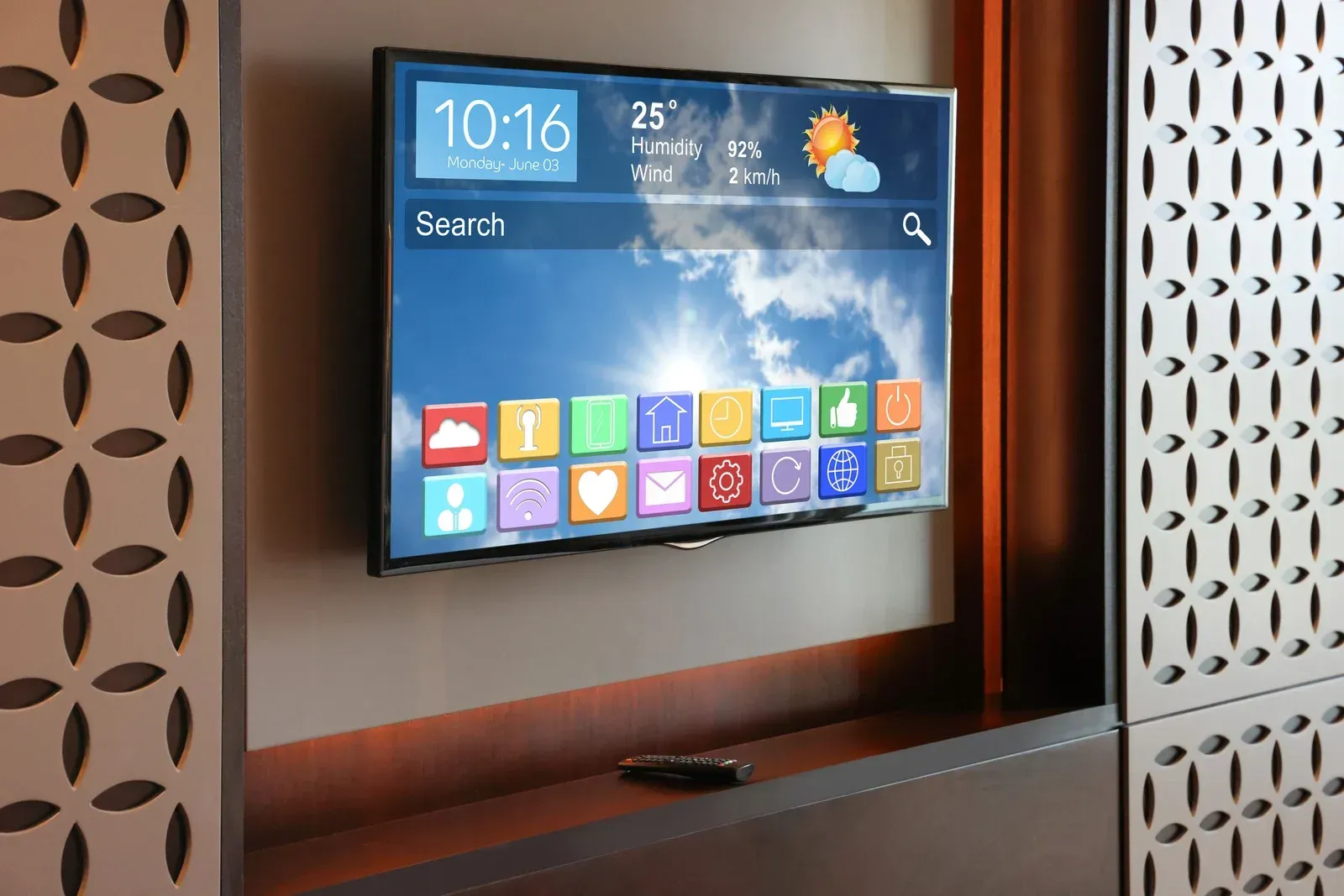 Small bathroom with green vanity, white toilet, and light wood-look flooring.