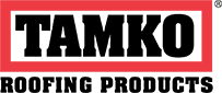 TAMKO Roofing Products logo in black and white within a red rectangle. "Roofing Products" is below.