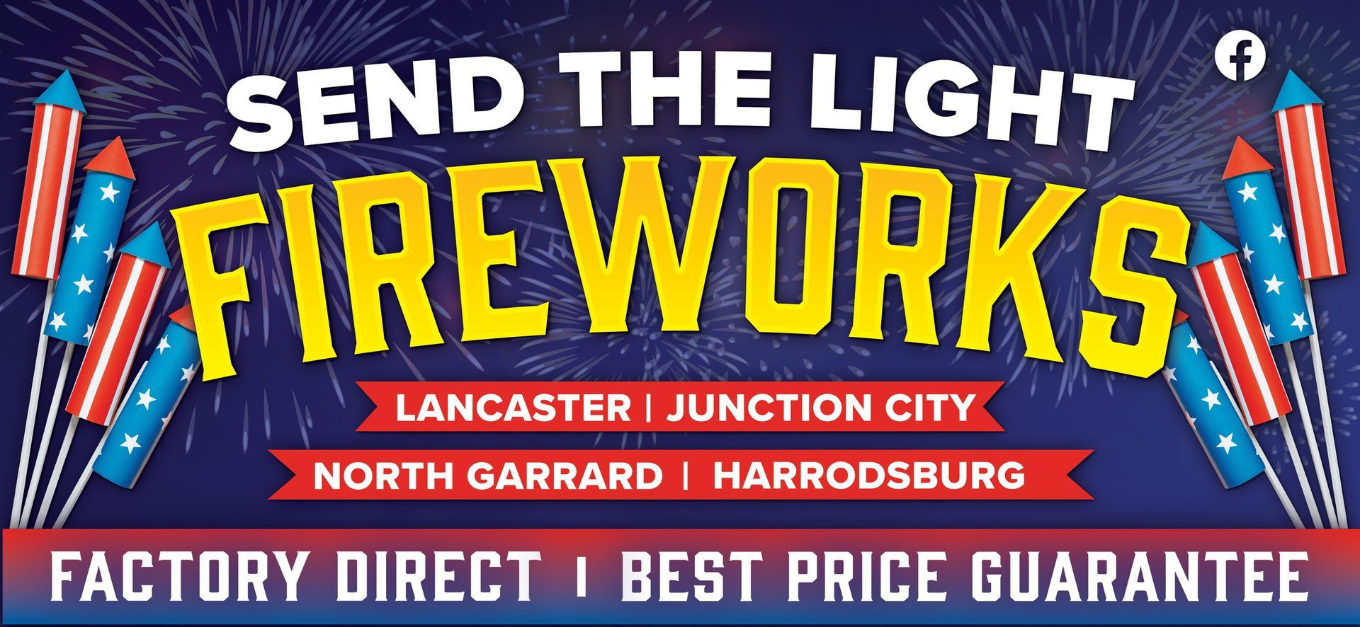 A poster for send the light fireworks in lancaster junction city