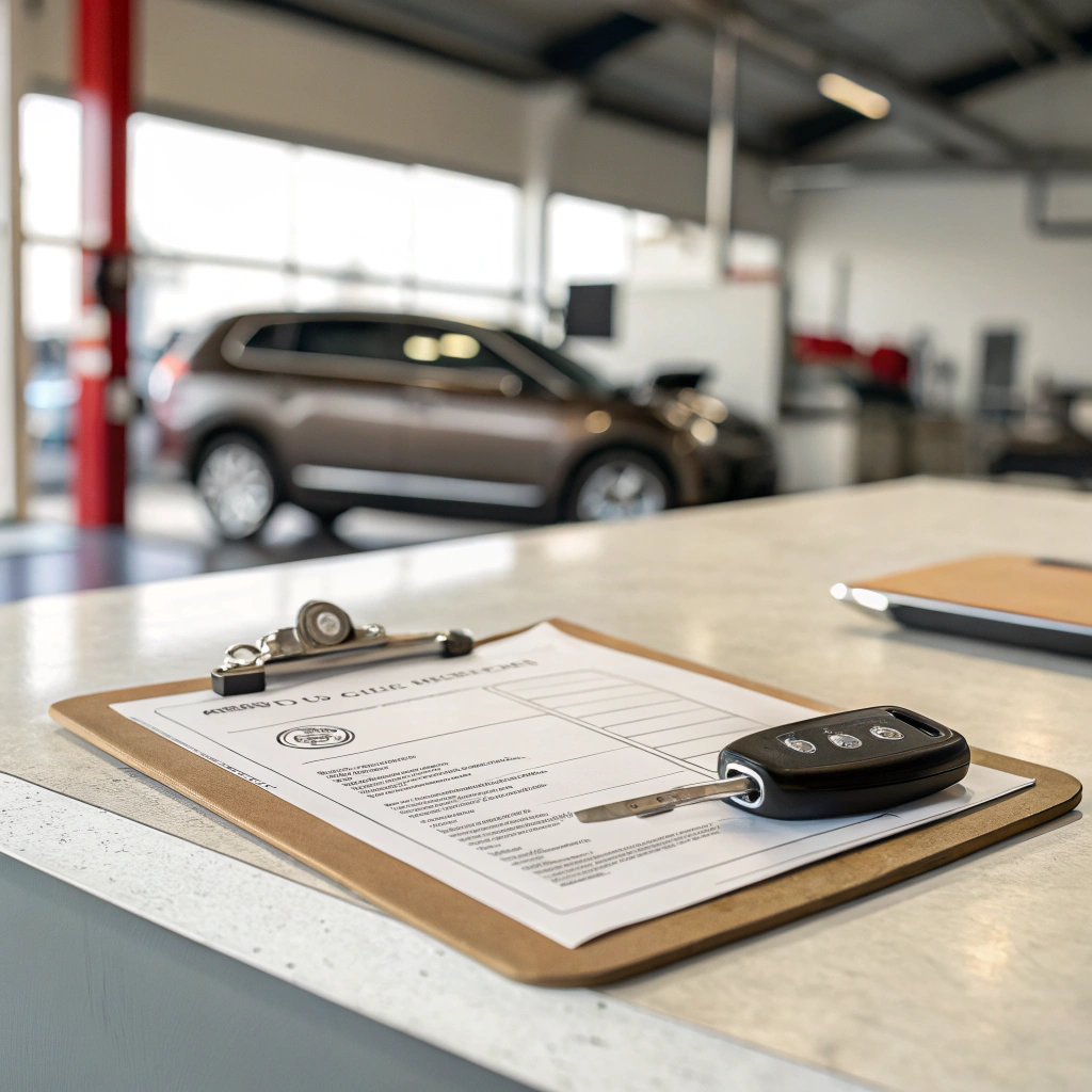 Mid-century modern credenza with a lamp and decorative objects, in a sunlit room.
