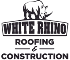 White Rhino Roofing & Construction logo: Rhino above text.