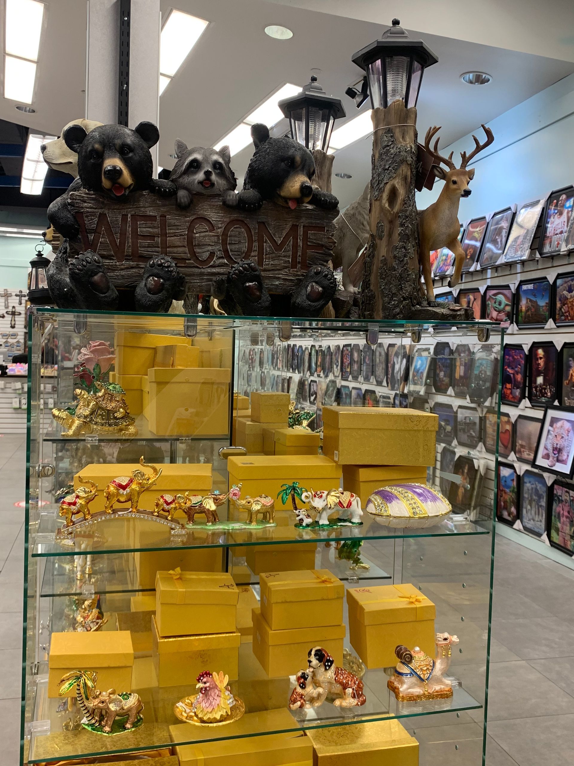 A store filled with lots of toys and a welcome sign.