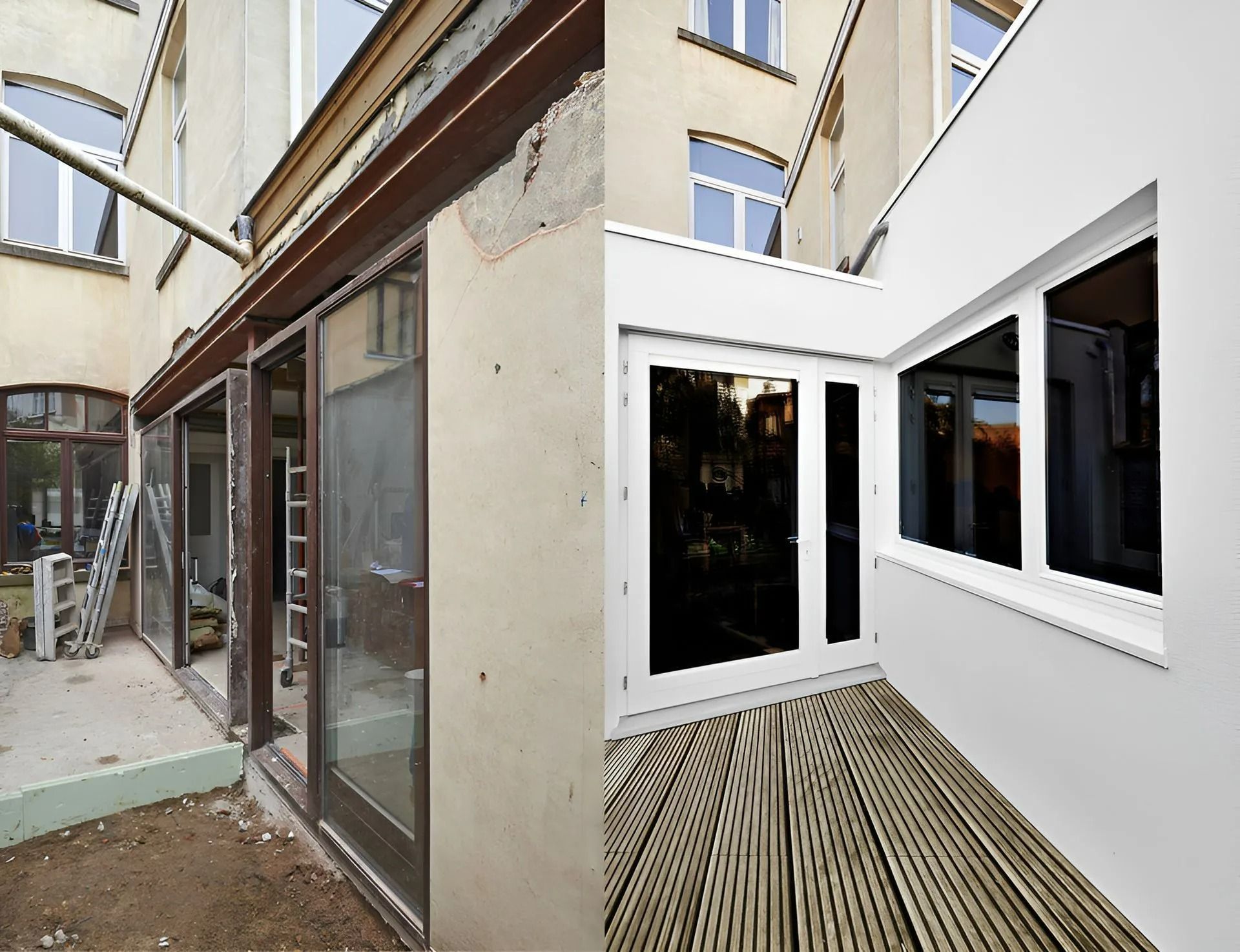 Exterior of a Building With Glass Doors, and Deck in a Narrow Courtyard — Greg Pollard Building in Terranora, NSW