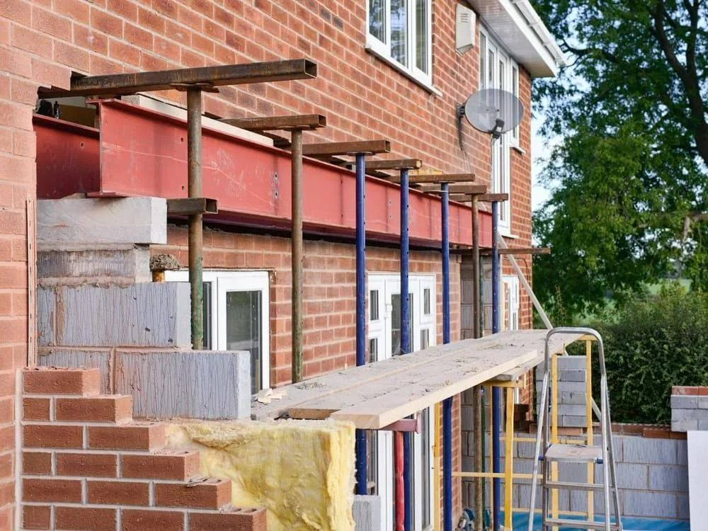 Scaffolding Around a Brick House Under Construction, and Timber Framing — Greg Pollard Building in Pottsville, NSW