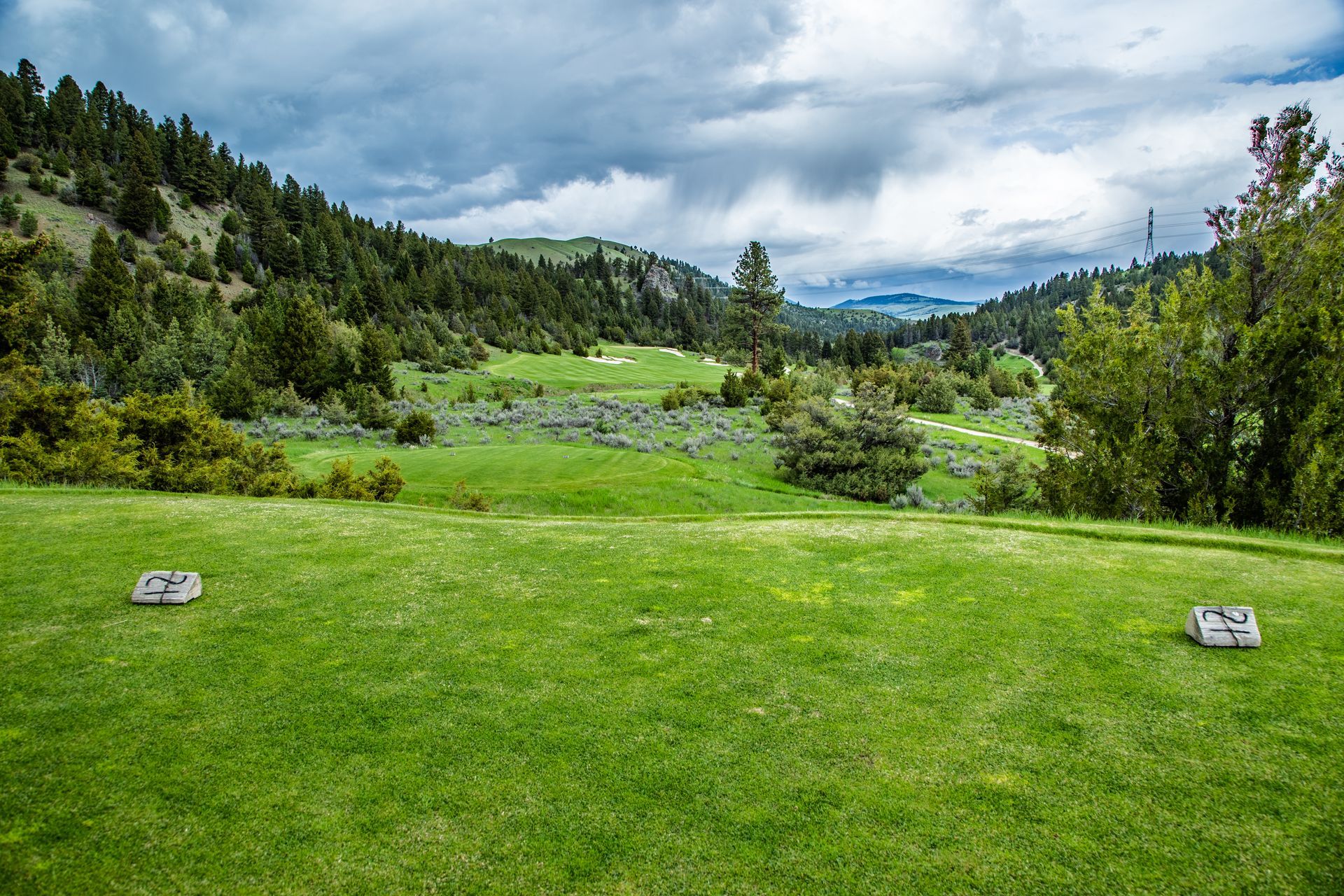 A golf course with a lot of grass and trees in the background.