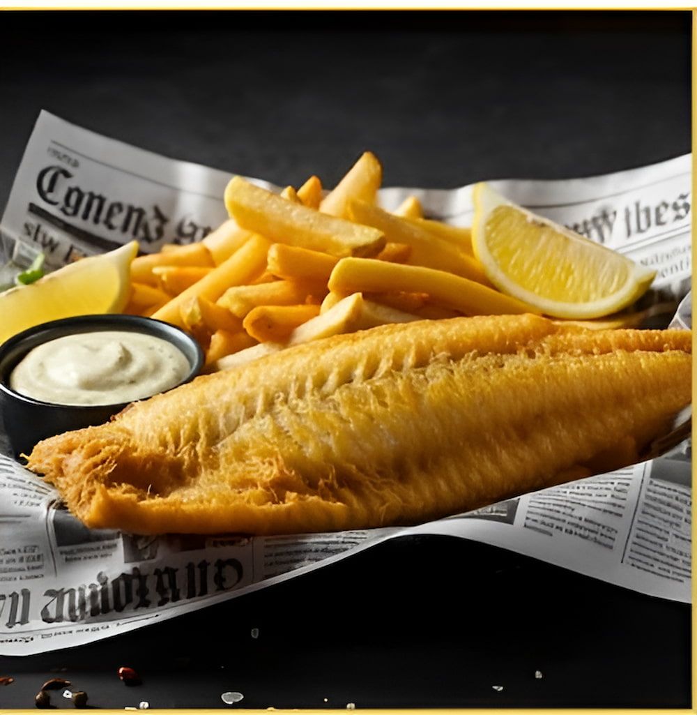 A Plate Of Fish And French Fries On A Newspaper — Mulgrave Seafoods In Bungalow, QLD