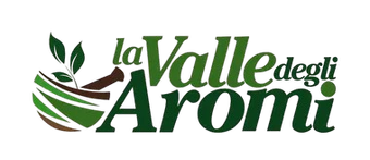 Logo per “La Valle degli Aromi” con foglie verdi e testo stilizzato su sfondo bianco.
