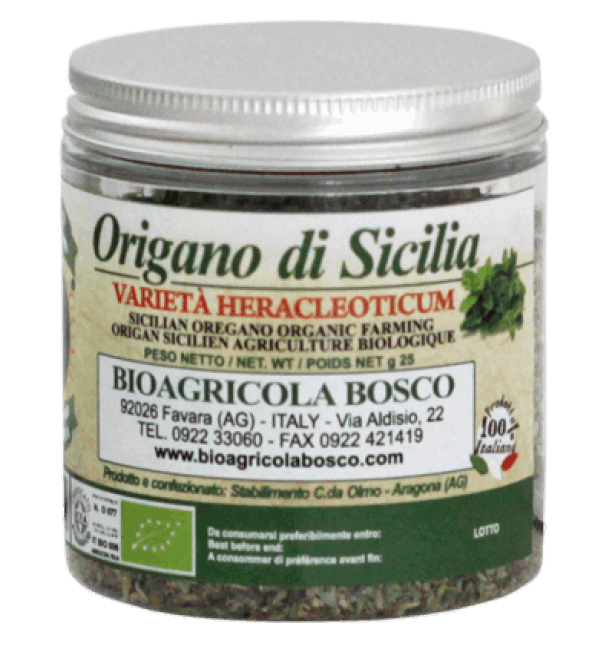 dried oregano from Sicily in a large jar