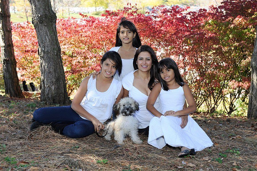 family portrait with dog