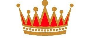 Corona dorata e rossa su sfondo bianco.