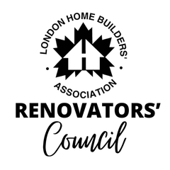 Logo for the London Home Builders' Association Renovators' Council featuring a house silhouette inside a maple leaf.