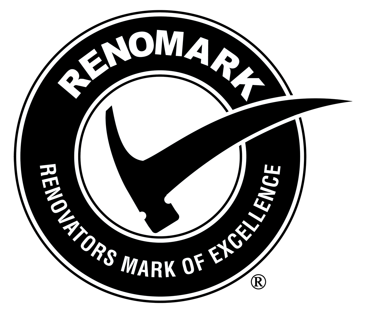 The RenoMark logo, featuring a hammer shaped like a checkmark inside a circle with the text 