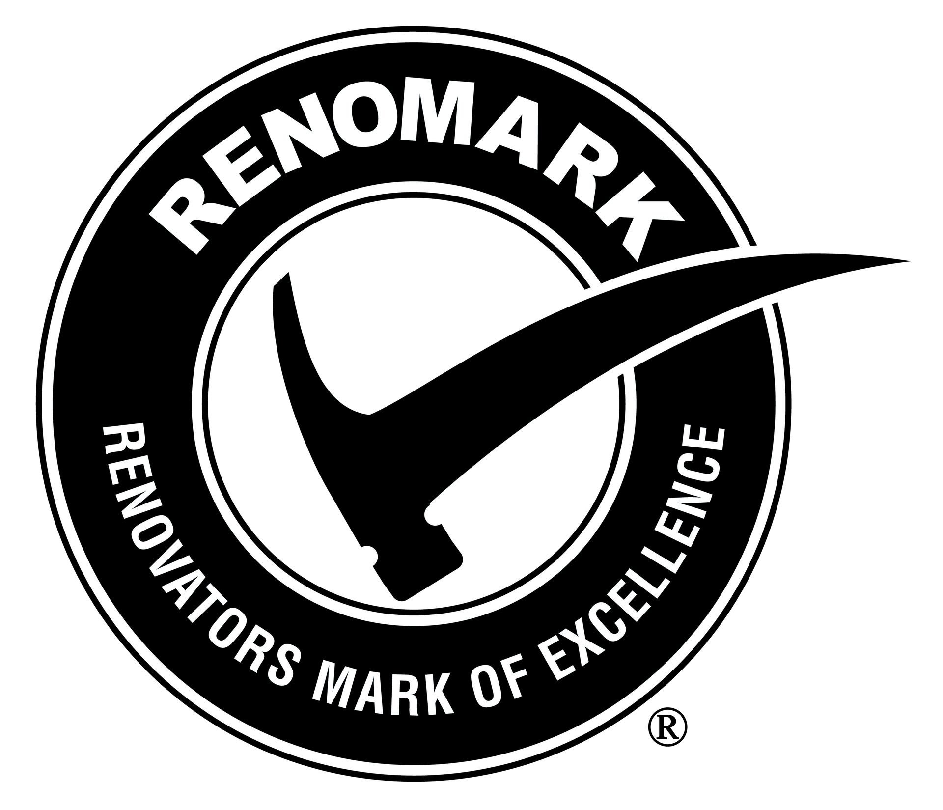 A black and white logo for renomark renovators mark of excellence