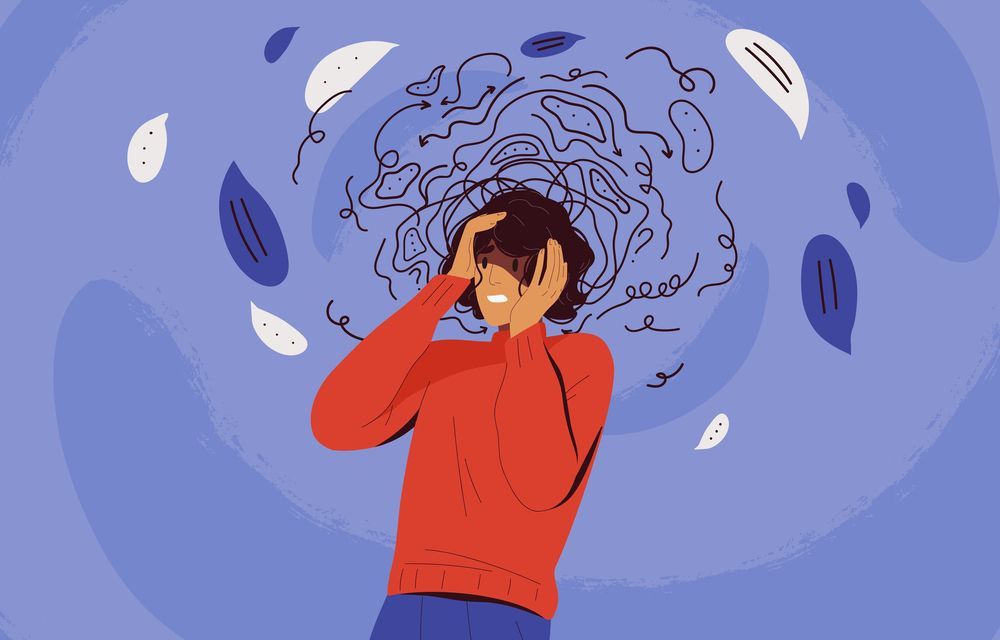 an illustration of a person with a bunch of lines coming out of their head
