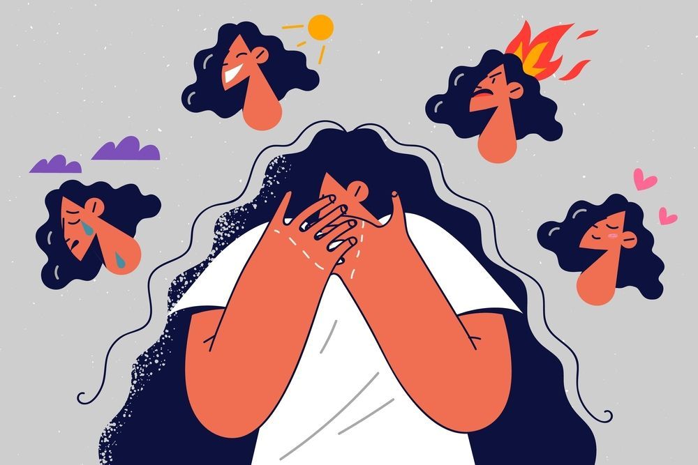 A cartoon illustration of a woman covering her face with her hands.