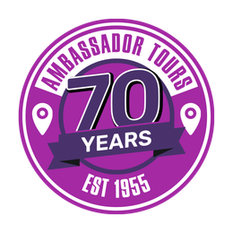 The logo for ambassador tours cruise and land vacations