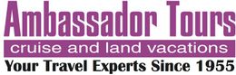 The logo for ambassador tours cruise and land vacations