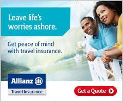An advertisement for allianz travel insurance shows a man and woman sitting on a boat.
