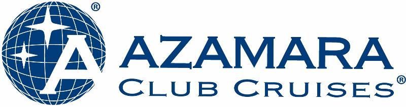 A logo for azamara club cruises with a globe in the middle