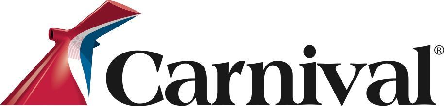 A carnival logo with a red , white and blue triangle on a white background.