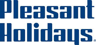 The logo for pleasant holidays is blue and white on a white background.