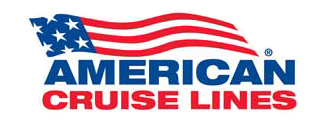 The american cruise lines logo has an american flag on it.