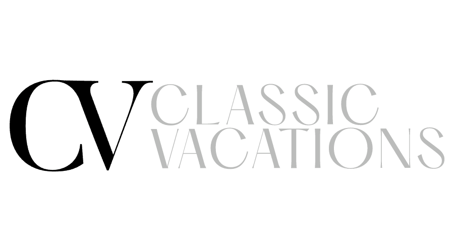 The logo for classic vacations is black and white.
