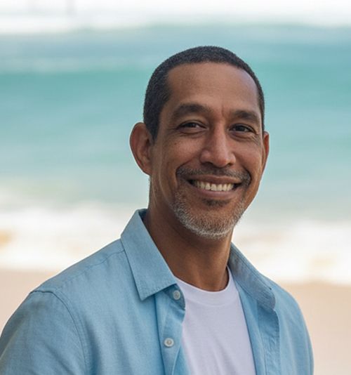 Lyman smiling, giving 