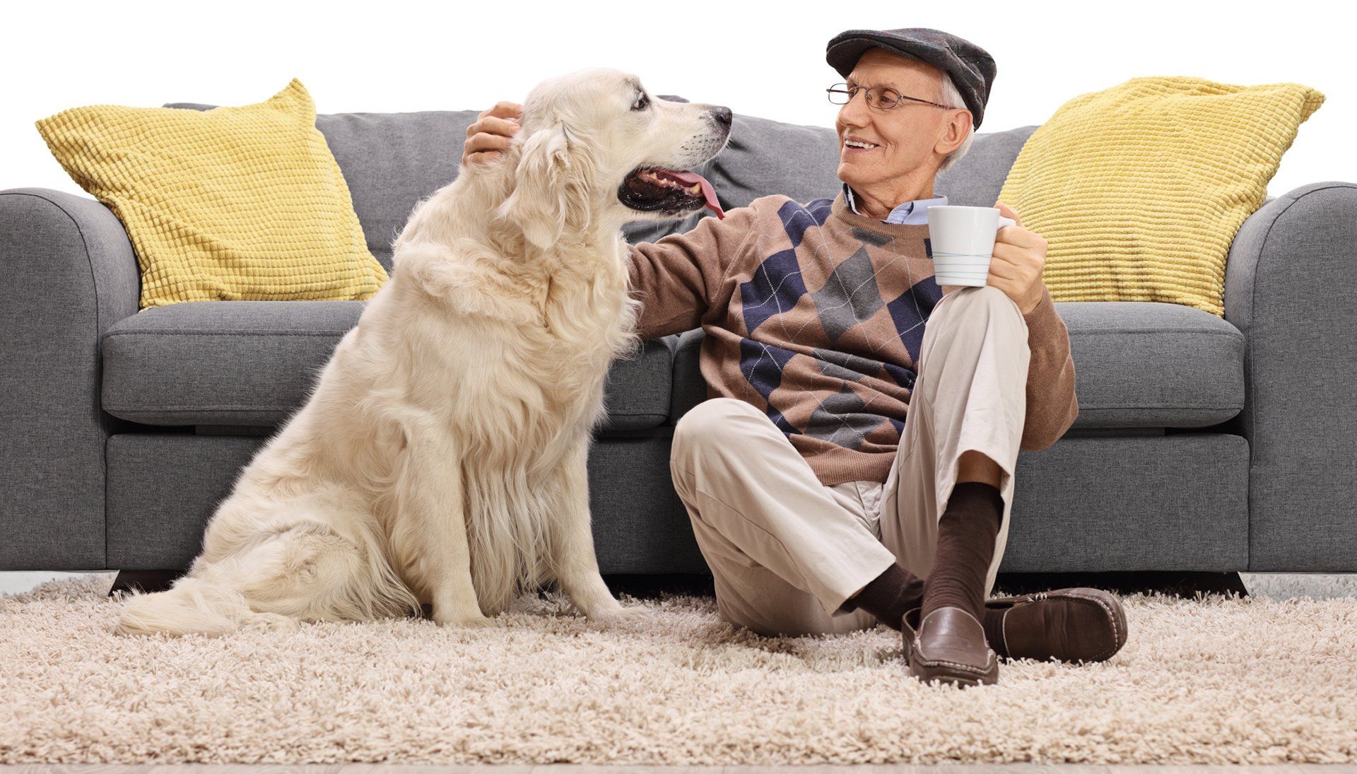 Pet Stain — Man And His Dog Sitting On Carpet in Richmond, VA